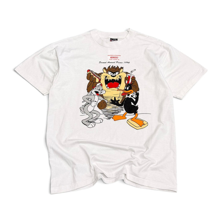 Vintage Looney Tunes Character Graphic T shirt White (XL)