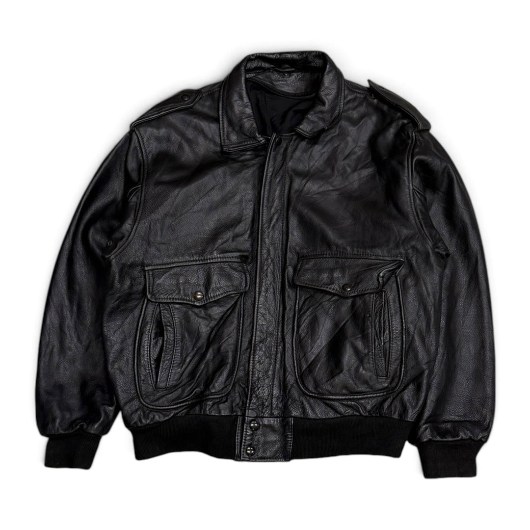 Vintage Pilot Style Leather Jacket Black (M)