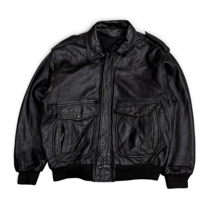Vintage Pilot Style Leather Jacket Black (M)