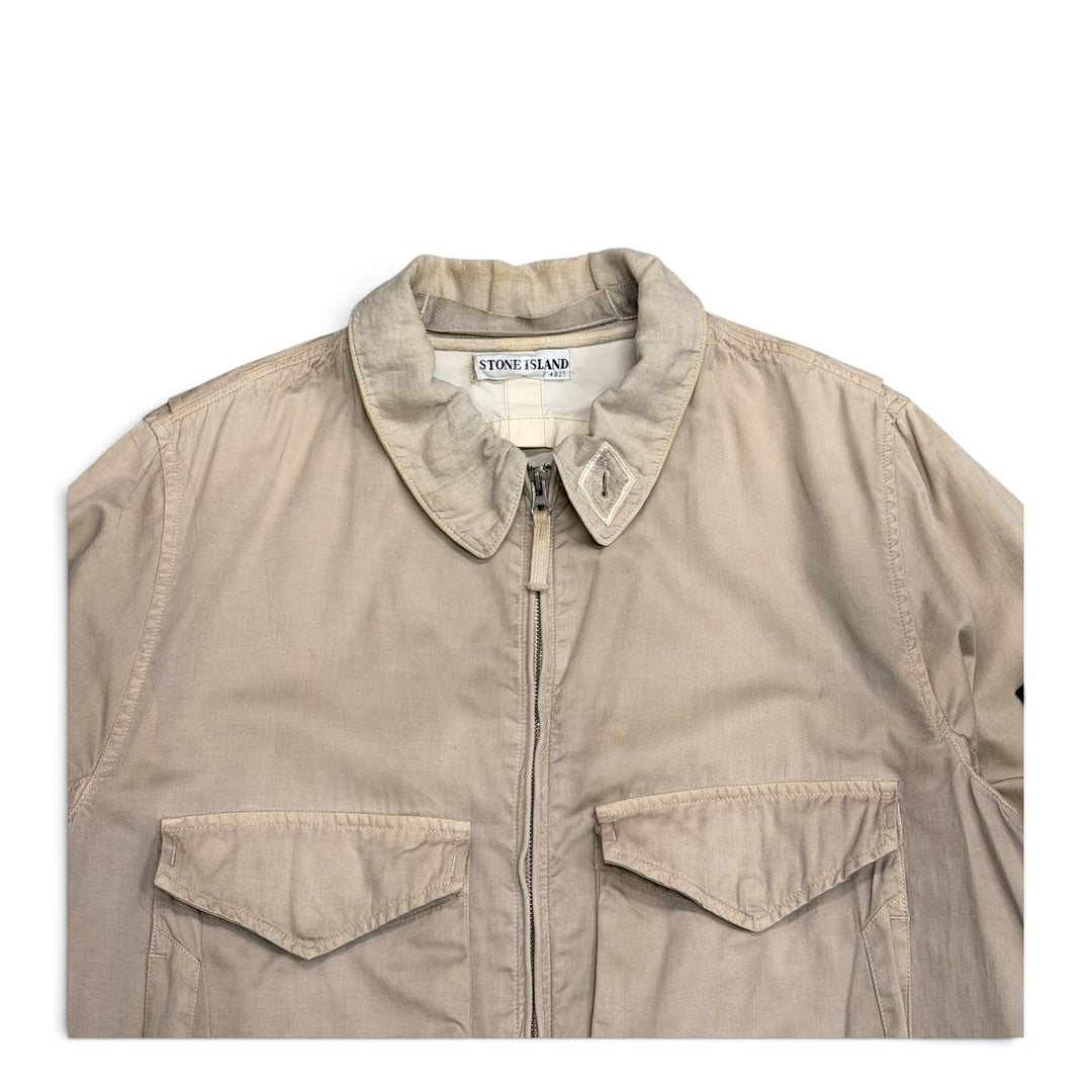 Stone Island Beige Raso Gommato Collared Zip Up Jacket (M)