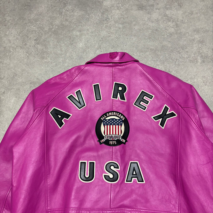 Avirex Pink Leather Varsity Jacket (XXL)