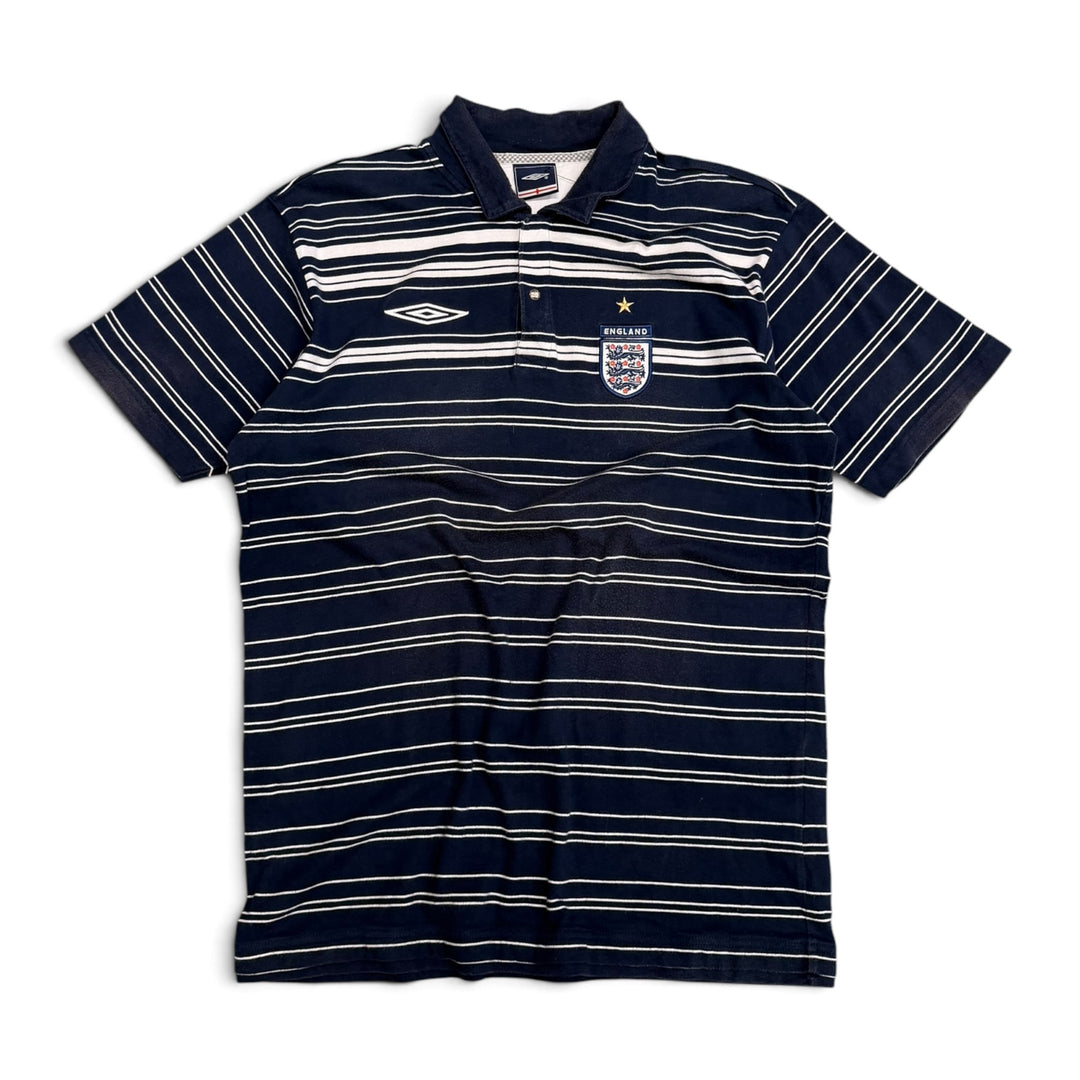 00's Vintage Umbro England Blue & White Stripy Polo Shirt (L)