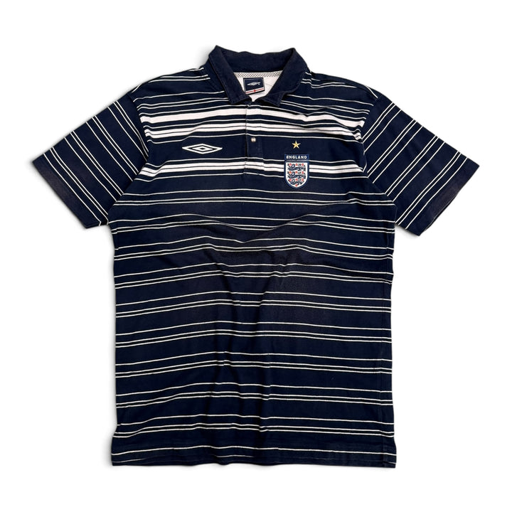 00's Vintage Umbro England Blue & White Stripy Polo Shirt (L)