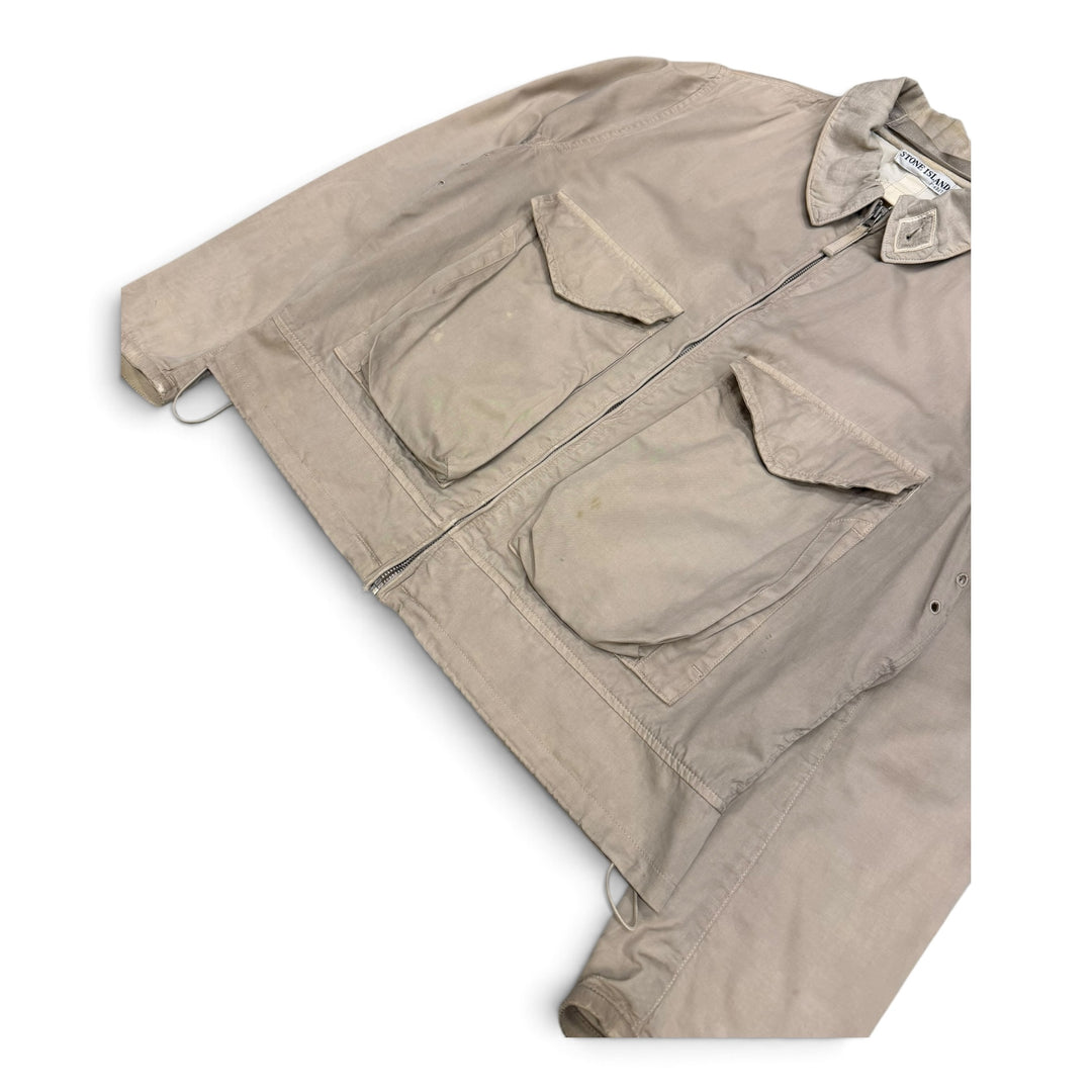 Stone Island Beige Raso Gommato Collared Zip Up Jacket (M)