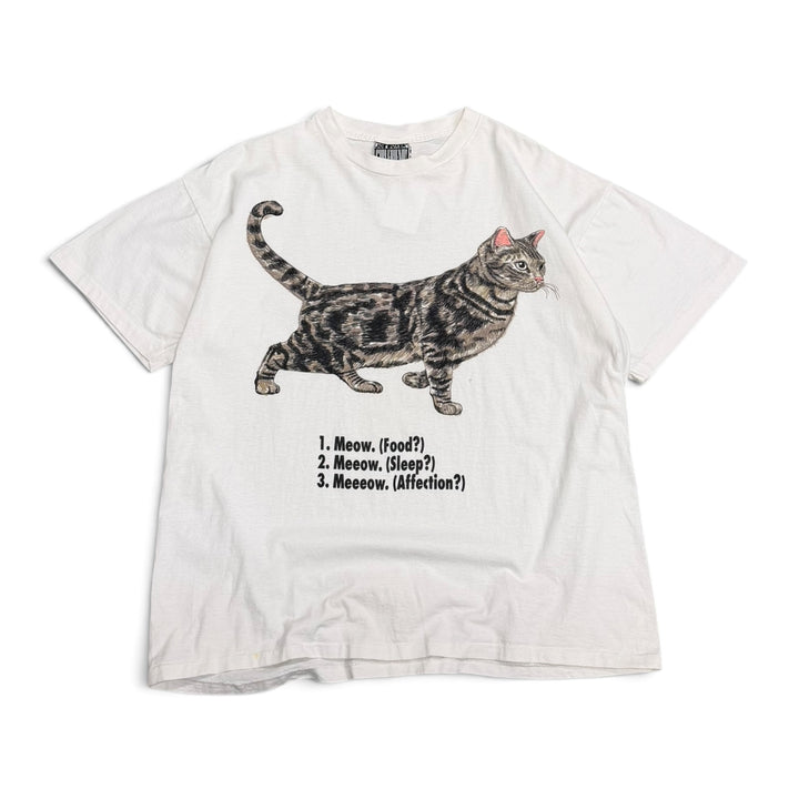Vintage Single Stitch Cat Graphic T shirt White (XL)