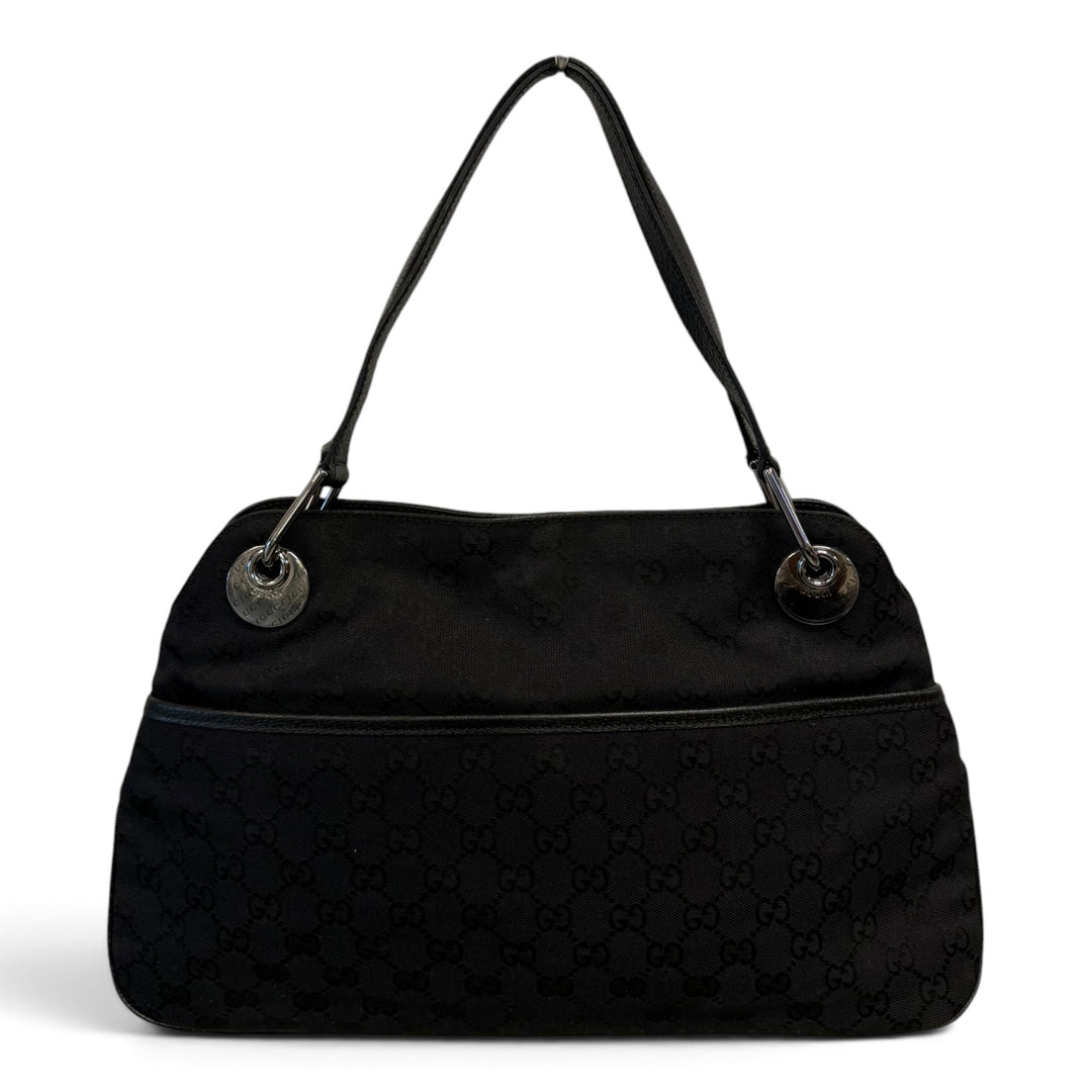 Gucci 200-2015 GG Canvas Eclipse Shoulder Bag Black