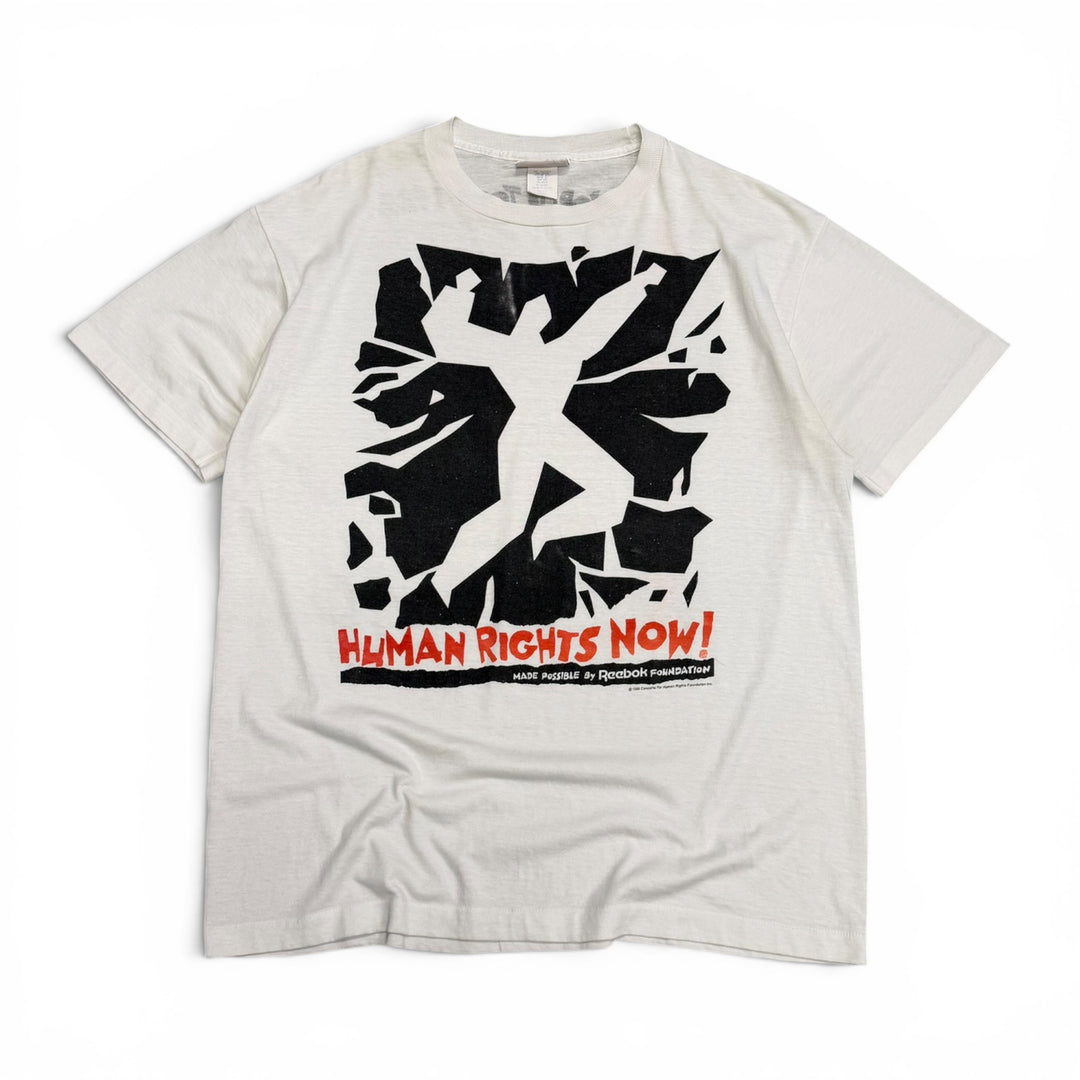 1988 Vintage Reebok Human Rights Now! White Graphic T-Shirt (XL)