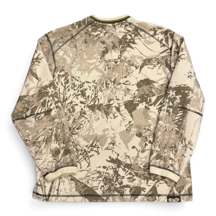 Clints Light Brown & Cream Leaf Camo Waffle Henley Jumper (M)