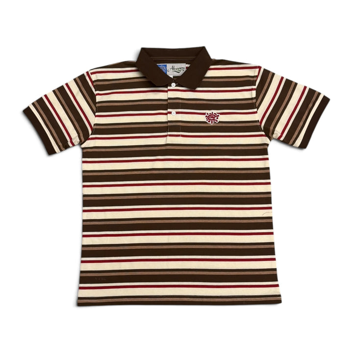Always Do What You Should Do Striped Polo T Shirt Brown (M)