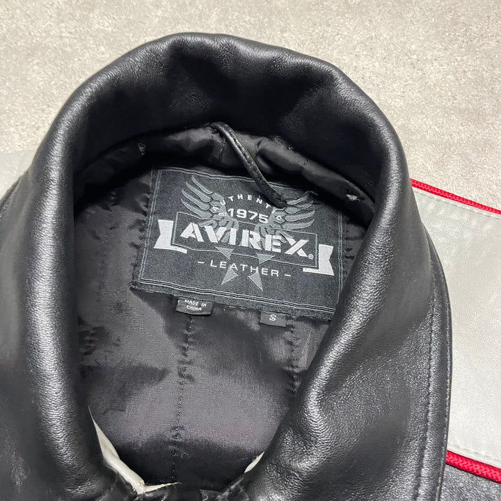 Vintage Avirex Varsity Black Leather Jacket (S)