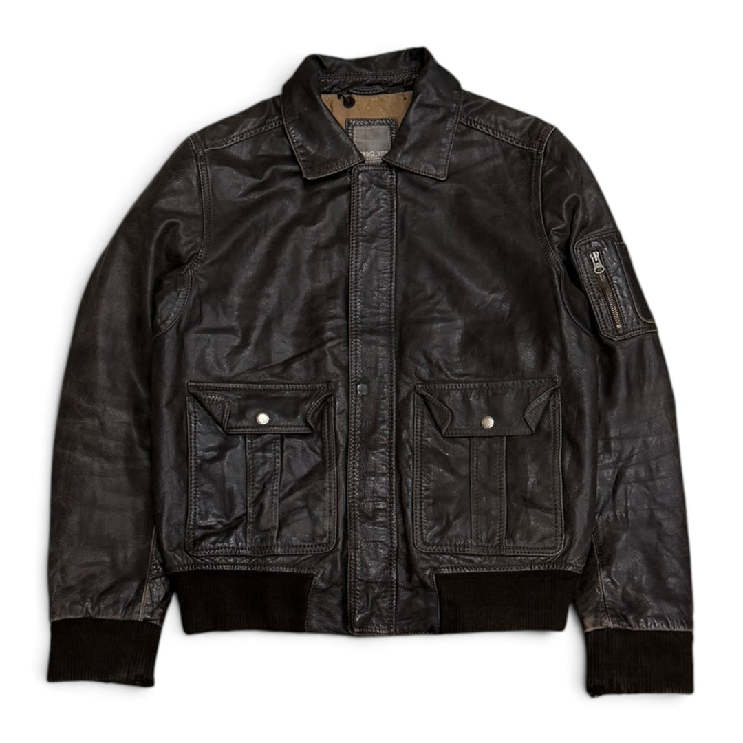 Vintage Pilot Style Leather Jacket Dark Brown (L)