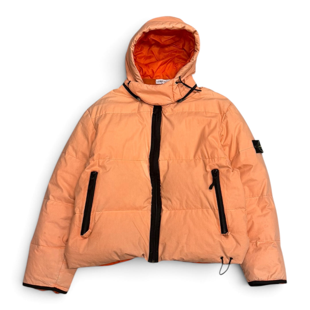 Vintage Stone Island Autumn/Winter 2000 Pink Waxed Cotton Hooded Down Jacket (XL)