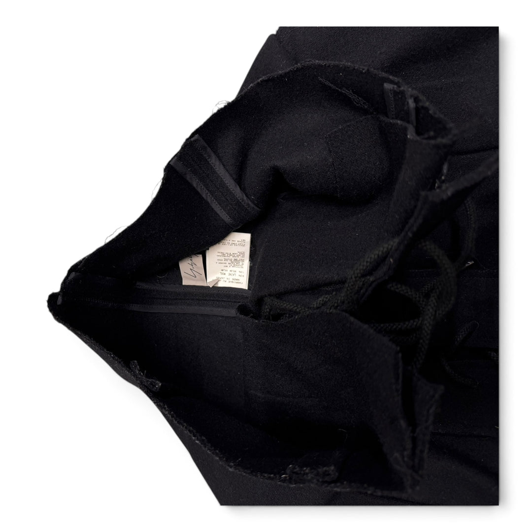 Vintage Yohji Yamamoto Deconstructed Lace Up Wool Maxi Skirt Black (M)