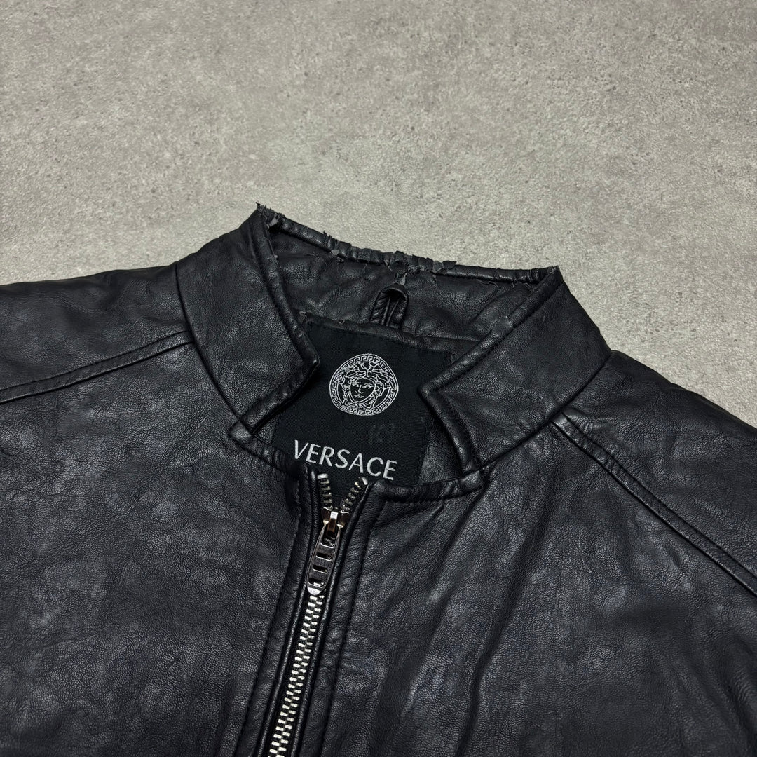 Vintage Versace Black Leather Jacket (Women's S)