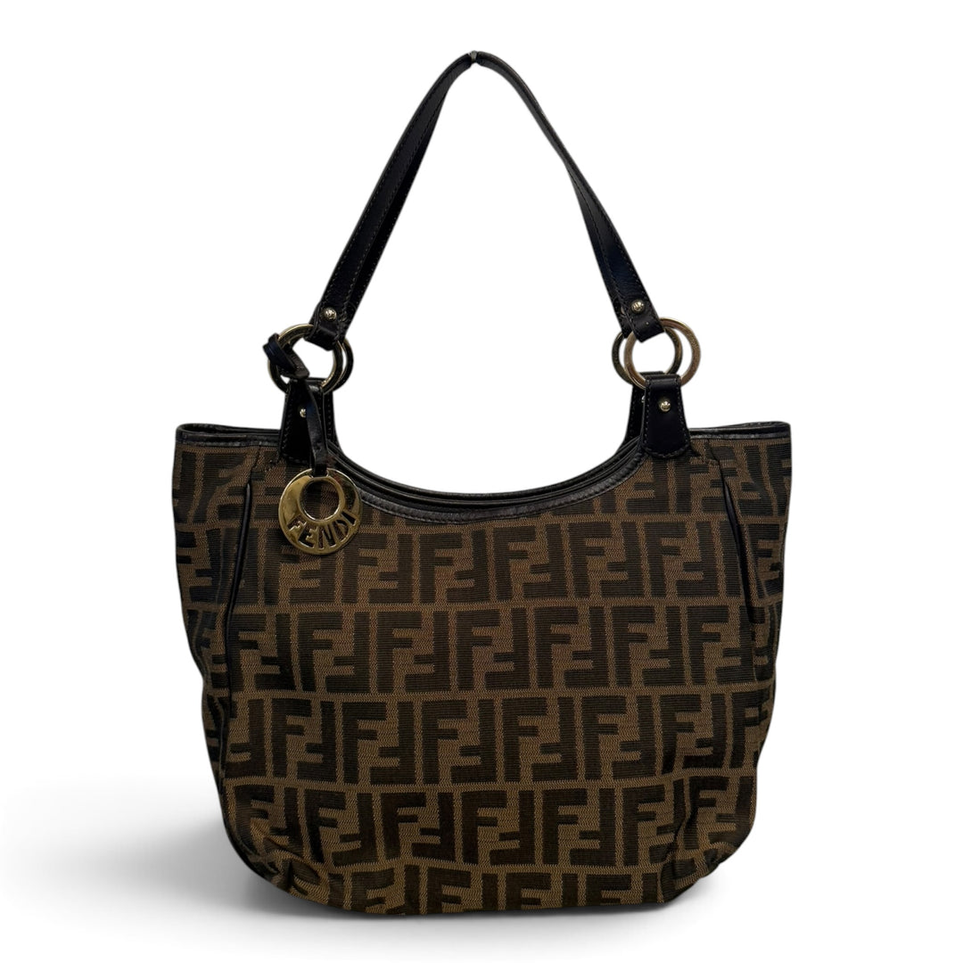 Fendi Zucca Tote In Brown Canvas And Leather Bag