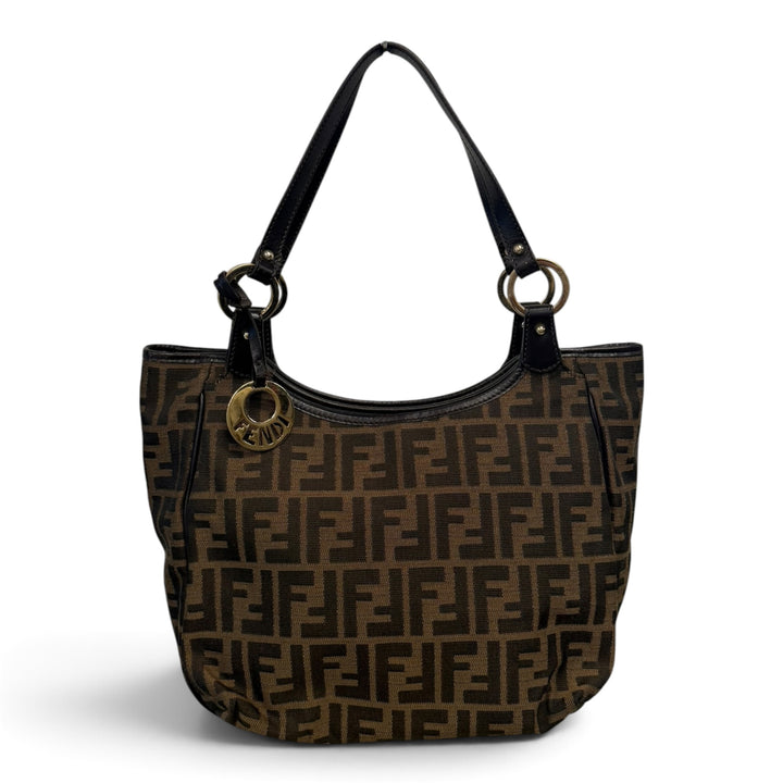 Fendi Zucca Tote In Brown Canvas And Leather Bag