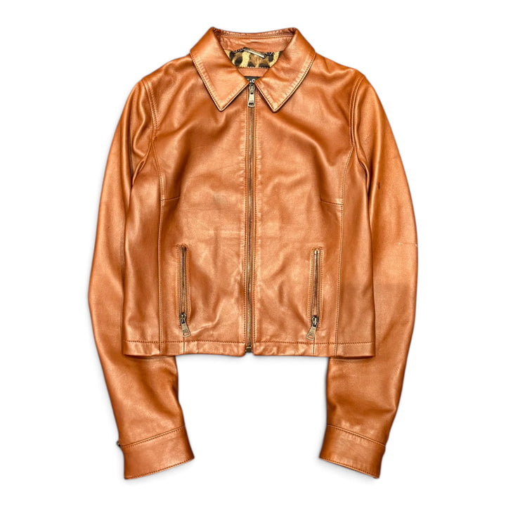 Dolce & Gabanna Tan Brown Leather Jacket (38)