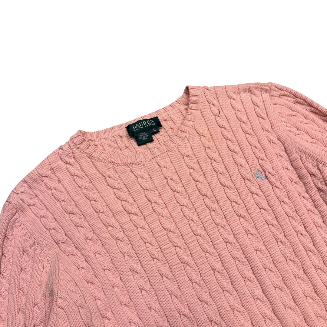 Vintage Polo Ralph Lauren Cable Knitted Pink Sweater (XL)