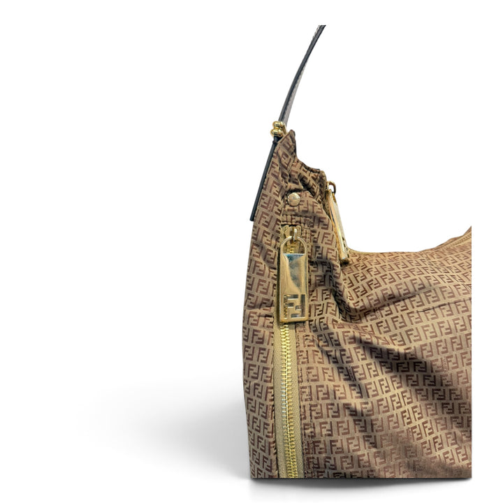 Fendi Zucca Pattern Canvas Shoulder Bag Beige