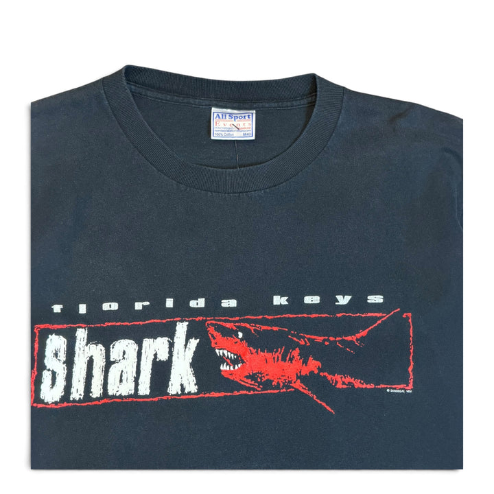 90's Vintage Florida Keys Shark Black Graphic T-Shirt (M)