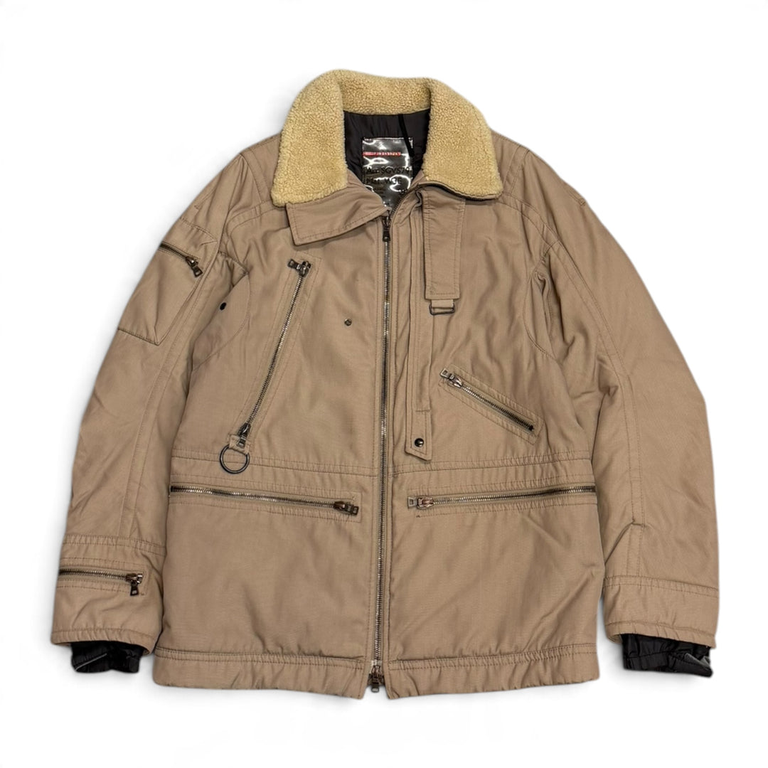 Vintage Prada Sport AW2000 Beige Ski Sherpa Collared Jacket (L)