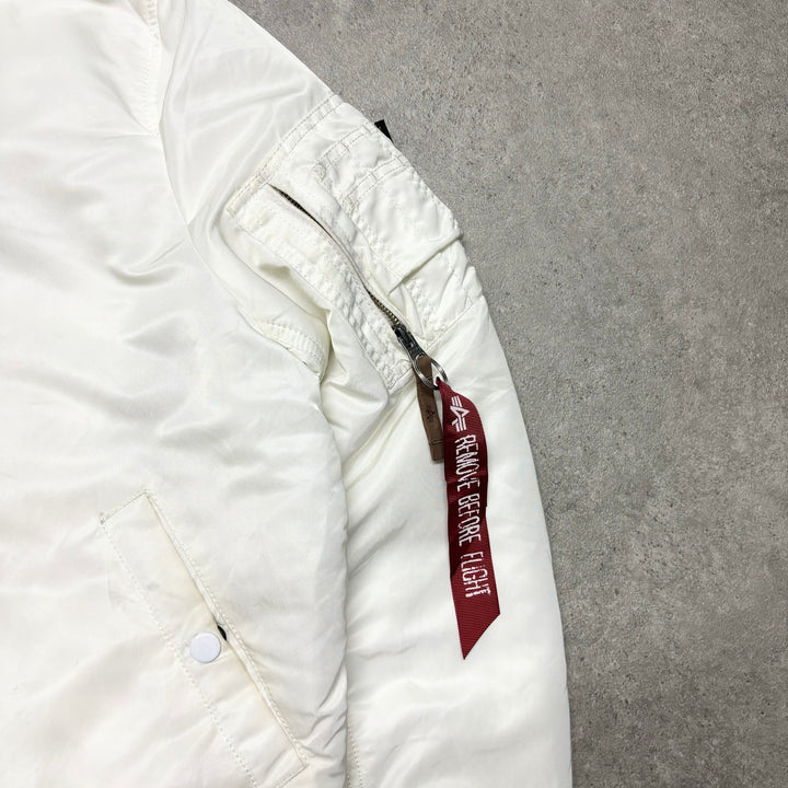 90’s Vintage Alpha Industries White Bomber Jacket (S)