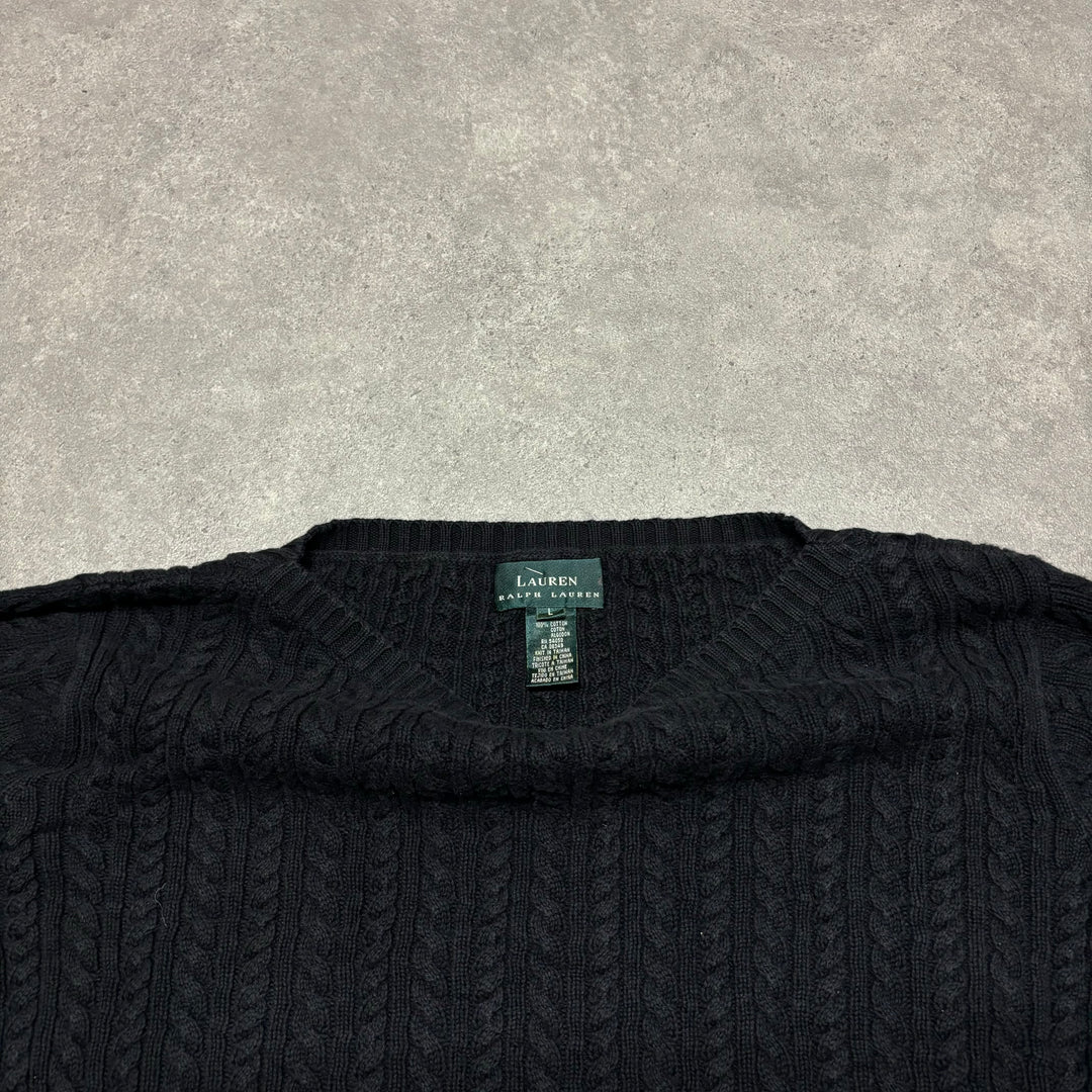 Vintage Polo Ralph Lauren Black Cable Knitted Sweater (Women's L)