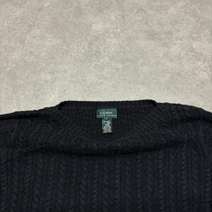 Vintage Polo Ralph Lauren Black Cable Knitted Sweater (Women's L)