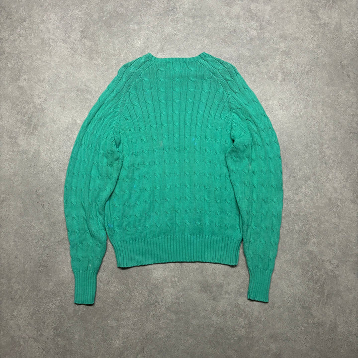 Vintage Polo Golf Ralph Lauren Green Heavyweight Cable Knit Jumper (L)