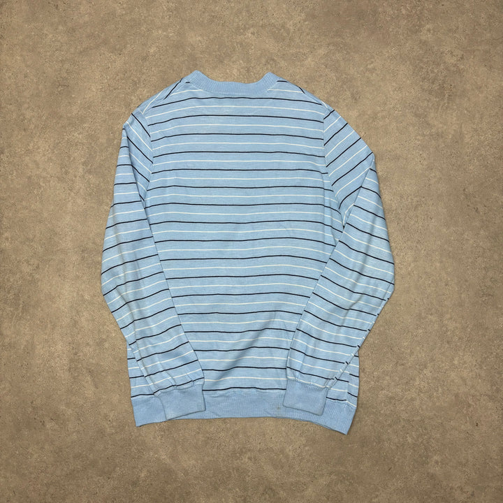 80's Vintage Adidas Blue Stripy Knitted Jumper (L)