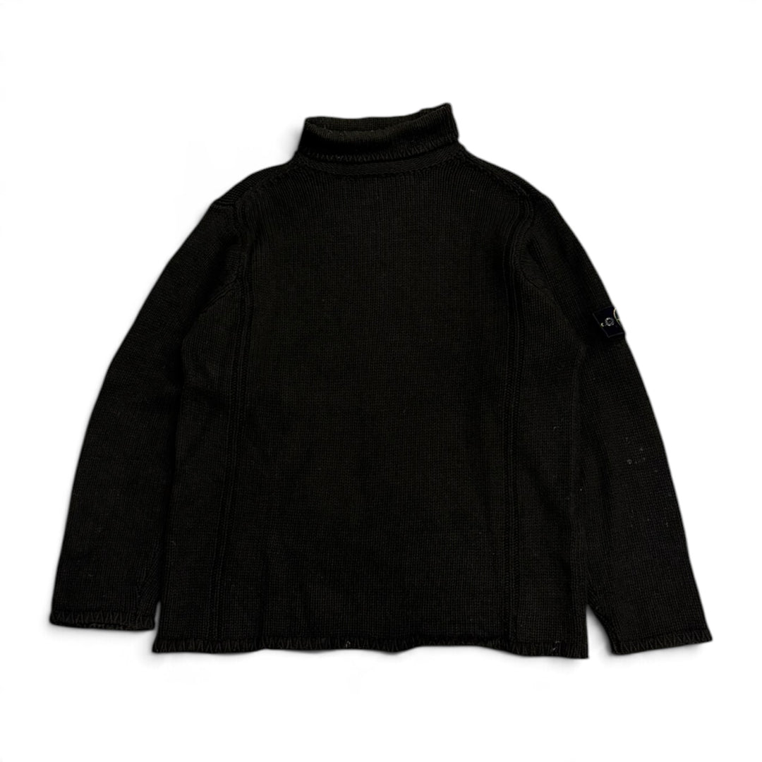 Vintage Stone Island Black Mock Neck Heavy Knitted Sweater (XL)