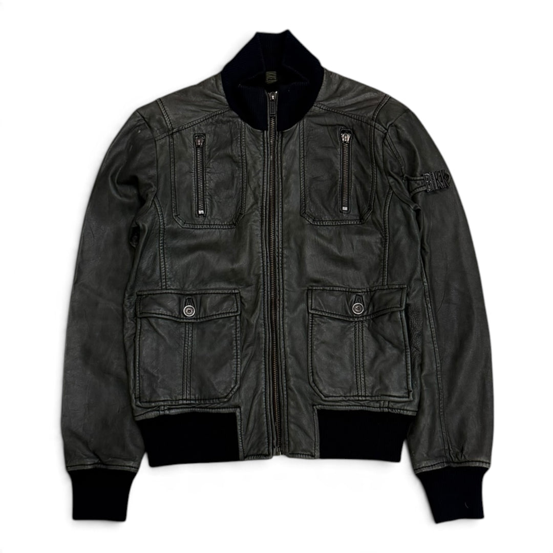 Vintage Bikkemberg Dark Green Leather Flight Jacket (S)