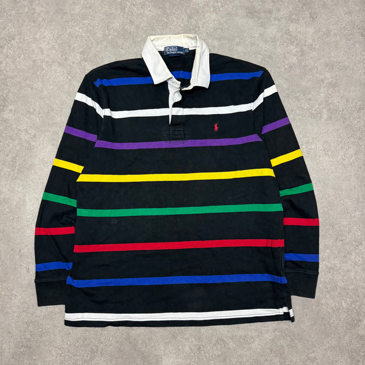 Vintage Polo Ralph Lauren Multicoloured Striped Rugby Shirt (XL)