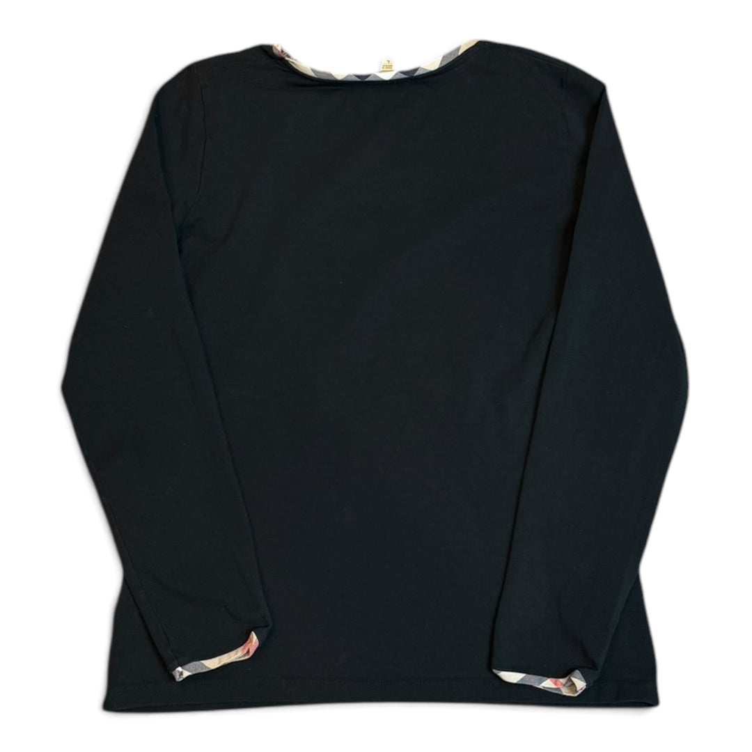 Vintage Burberry Navy Long Sleeve Women' s Top (L)