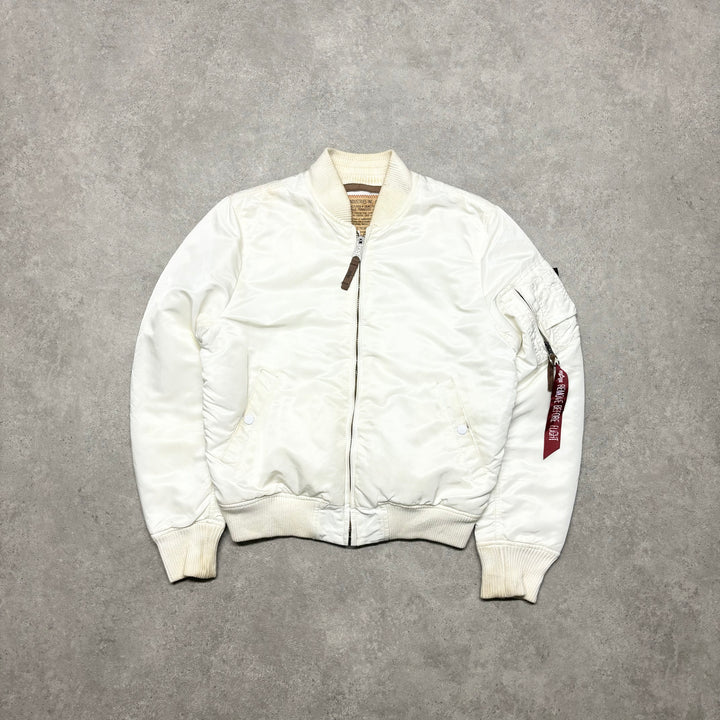 90’s Vintage Alpha Industries White Bomber Jacket (S)