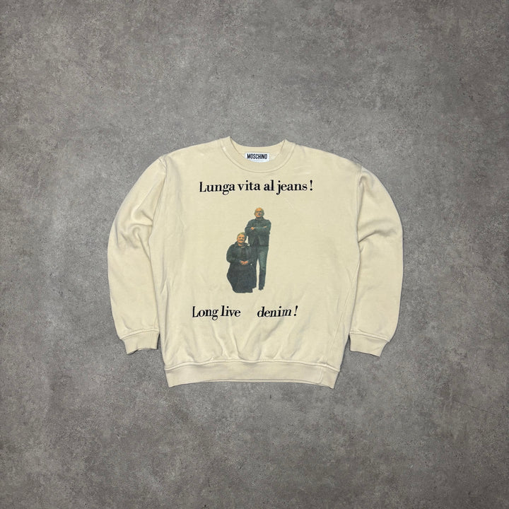 Rare 1980's Vintage Moschino Beige Graphic Sweatshirt (Women's M)