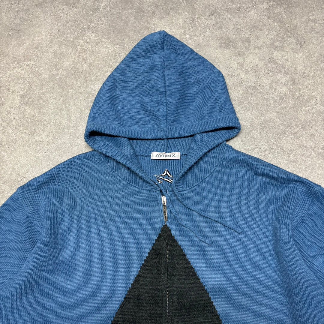 Vintage Avirex Blue Knitted Full Zip Hoodie (XXL)