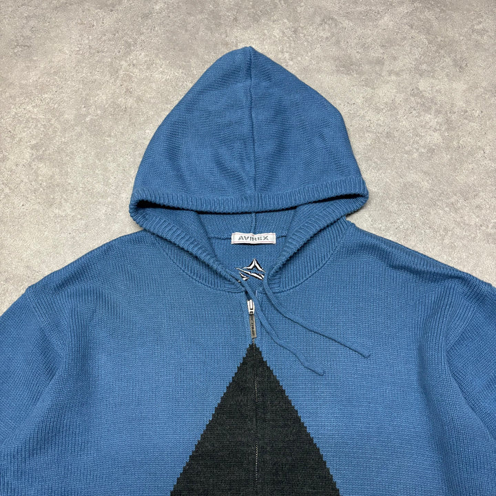 Vintage Avirex Blue Knitted Full Zip Hoodie (XXL)