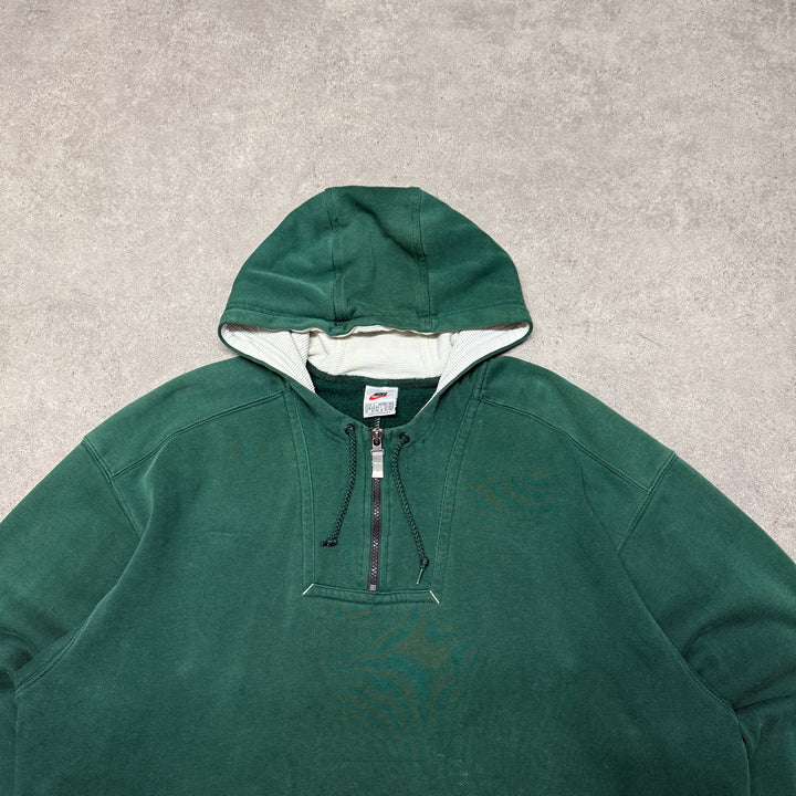 Vintage Nike Small Logo Quarter Zip Green Hoodie (L)