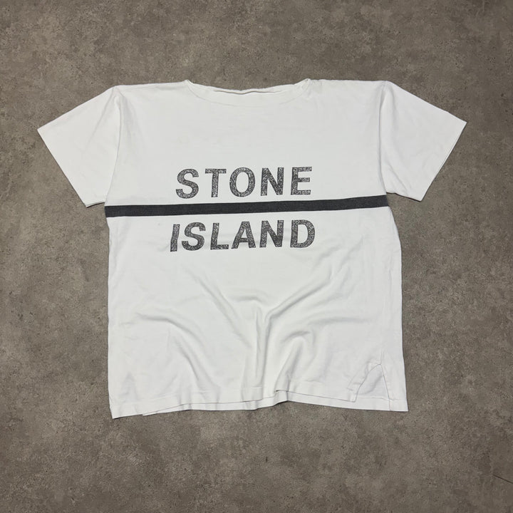 S/S 1992 Stone Island White Spell Out T-Shirt (XL)