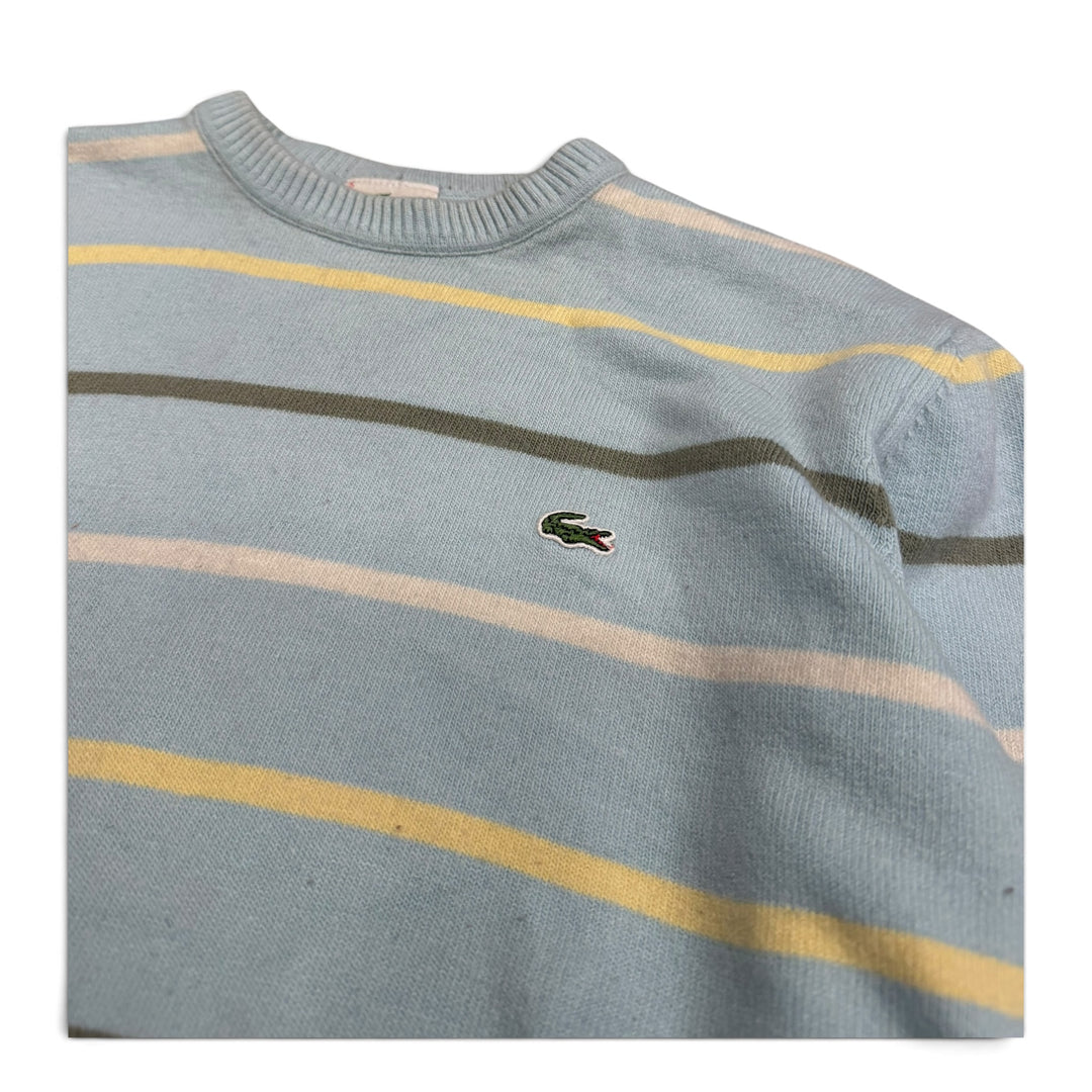 Vintage Lacoste Crew Neck Striped Knit Jumper Blue (S)