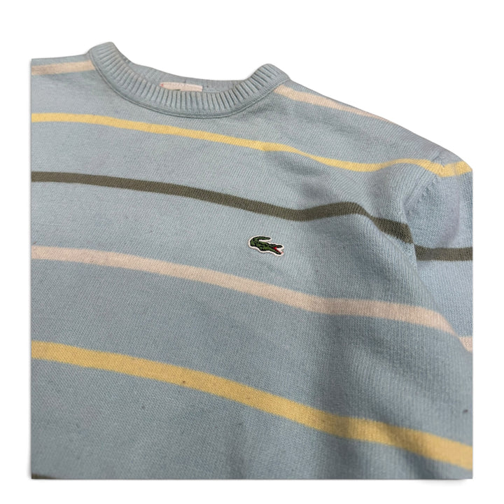 Vintage Lacoste Crew Neck Striped Knit Jumper Blue (S)