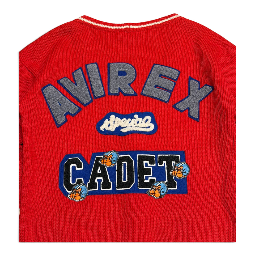 Vintage Avirex Red Spell Out Heavy Knitted Cardigan (L)