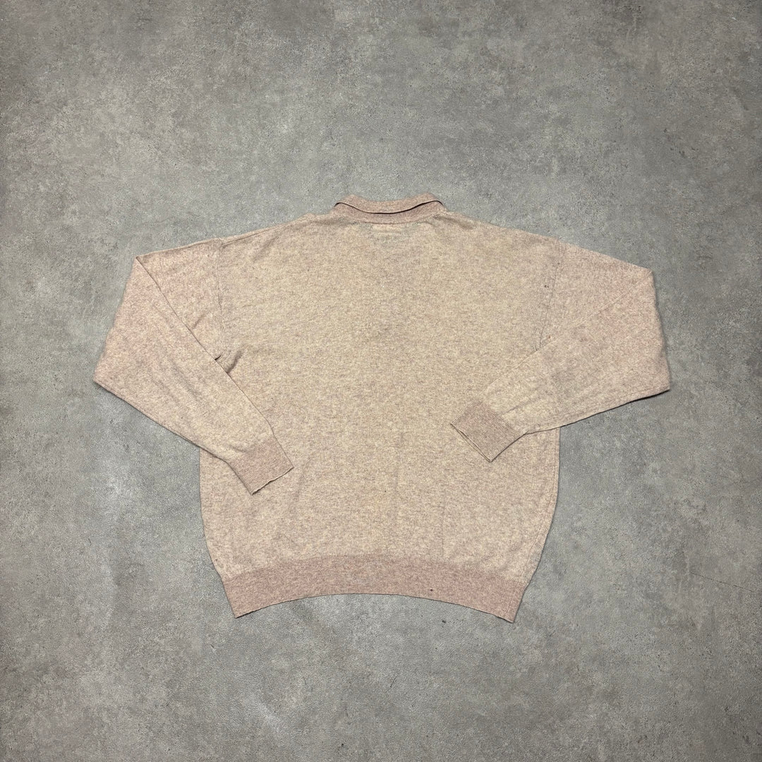 90's Vintage Lacoste Chemise Beige Collared Knitted Sweater (L)