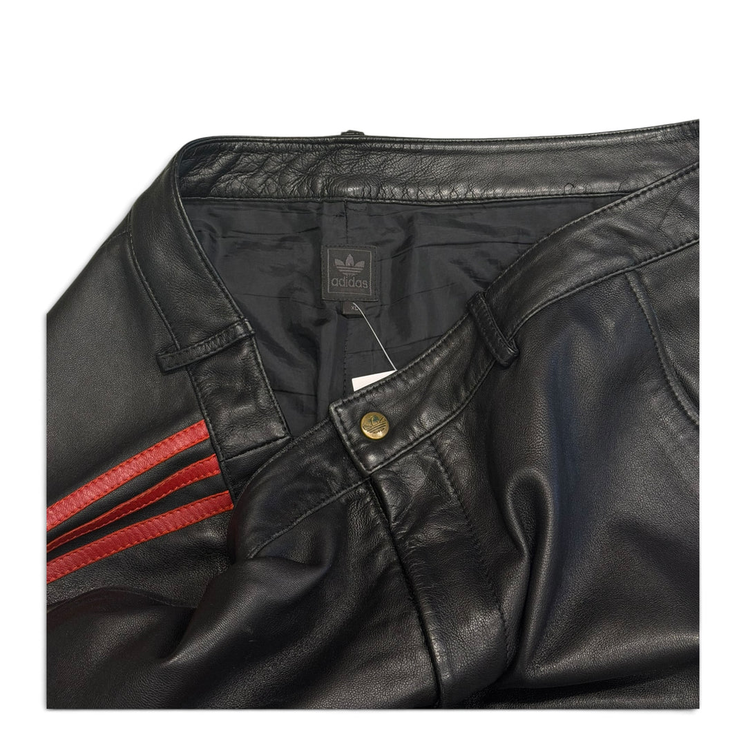 Vintage Adidas Run DMC Black & Red Striped Leather Trousers (XL)