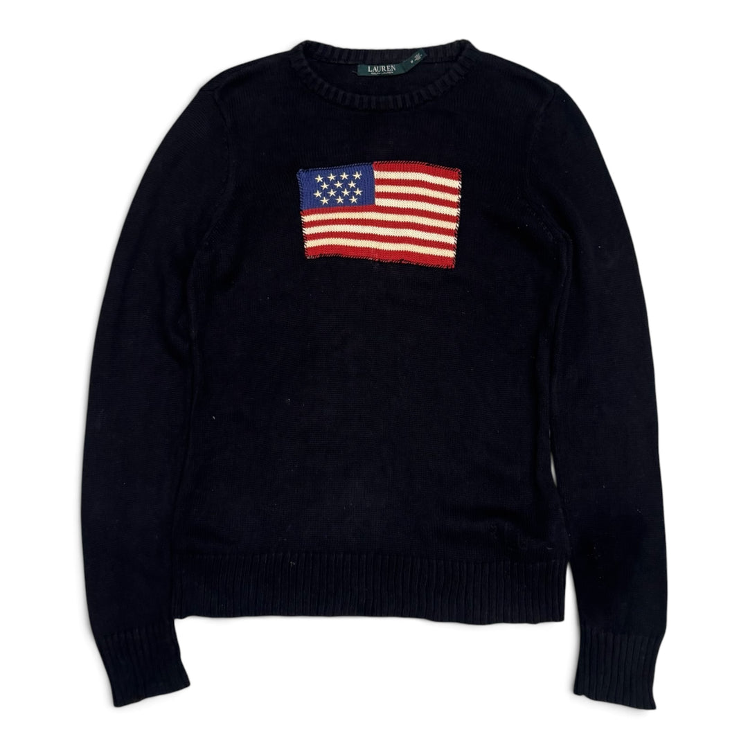 Vintage Polo Ralph Lauren Black USA Flag Knitted Jumper (M)