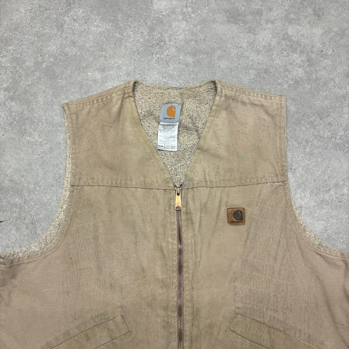 Vintage Carhartt Tan Fleece Lined Workman Gilet (L)