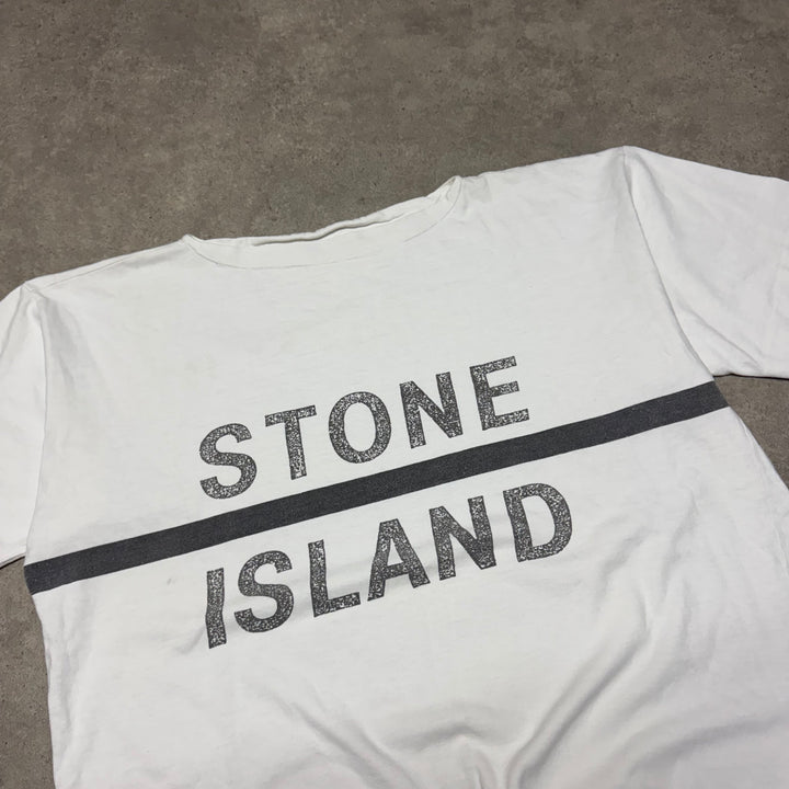 S/S 1992 Stone Island White Spell Out T-Shirt (XL)