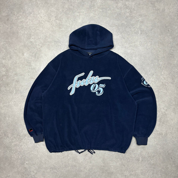 Vintage Fubu Navy Fleece Spell Out Pullover Hoodie (XXL)