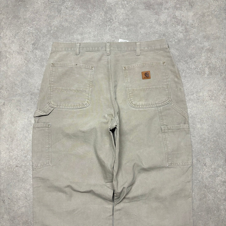 Vintage Carhartt Stone Grey Distressed Workman Trousers (36x34)